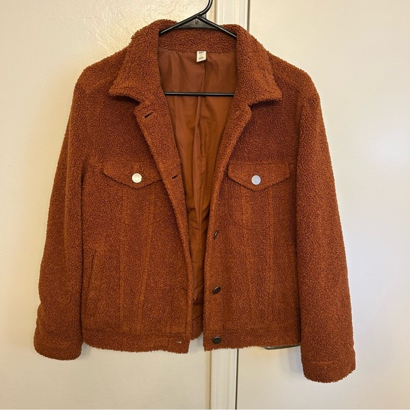 Nordstrom BP Rust Burnt Orange Sherpa Jacket Size Small Lined and Cozy - Picture 1 of 7
